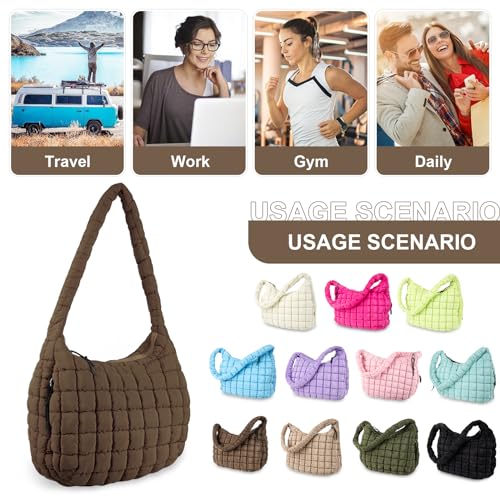 Image of Quilted Puffer Tote Bag Purse Puffy Crossbody Shoulder Bag,Lightweight Nylon Hobo Bag Puffer Carryall Bag for Women Girl