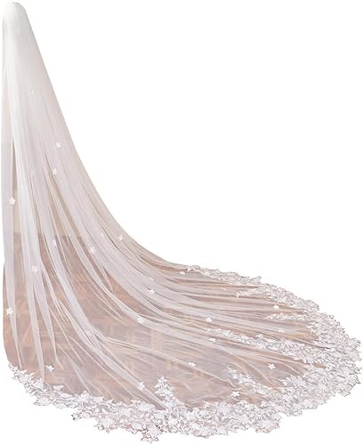 1 T 3 4 5M largo encaje perla boda velo nupcial