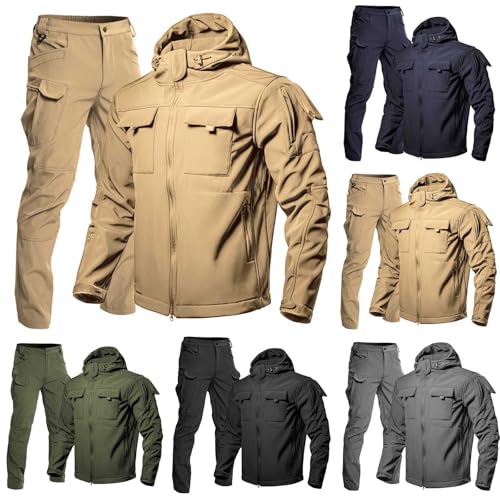 Men's Fleece Softshell Tactical Suit Winter Thermal Windproof Hiking Set Hunting Jacket Cargo Pant 2 Piece Ski Outfits2