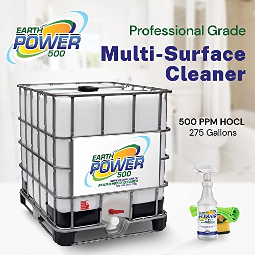Image of Earth Power Hypochlorous Acid 500 PPM Multipurpose Cleaner - 500 Gallon | Natural & Non-Toxic - Tile, Refrigerator, Shower, Countertop & Floor Cleaner - Family, Food & Pet Safe Cleaning Supplies