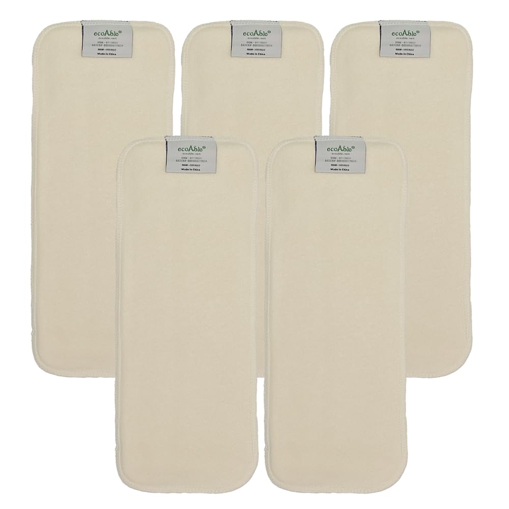 4-Layer Hemp Diaper Inserts – Overnight Boosters for Heavy Wetters – Reusable Absorbency Doublers – Fits Pocket, Cotton Prefold & Cover – Washable Natural Fiber Liners (Pack of 5)