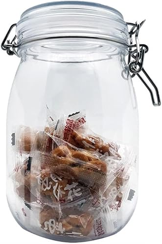 GENIGW - 1 tarro de plástico ovalado de 55.8fl oz con tapa hermética para conservar alimentos, organizador de especias de cocina