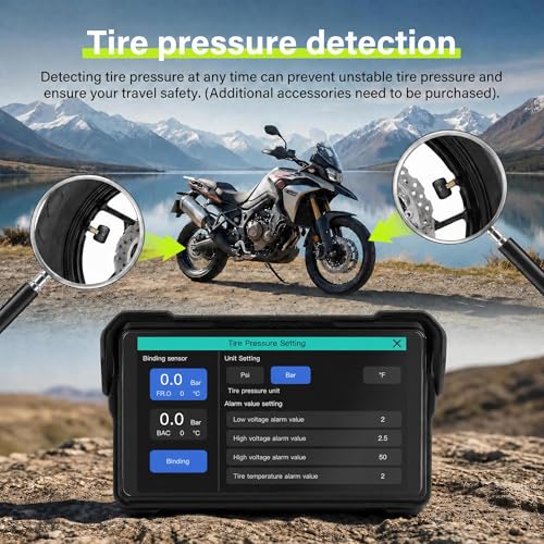 Image of Rimoody 7-Inch Motorcycle Carplay Screen with Wireless Carplay Android Auto for Car, Bluetooth, Supports GPS Navigation, IP68 Waterproof, Detachable Mount, Tire Pressure Monitor, Voice Control