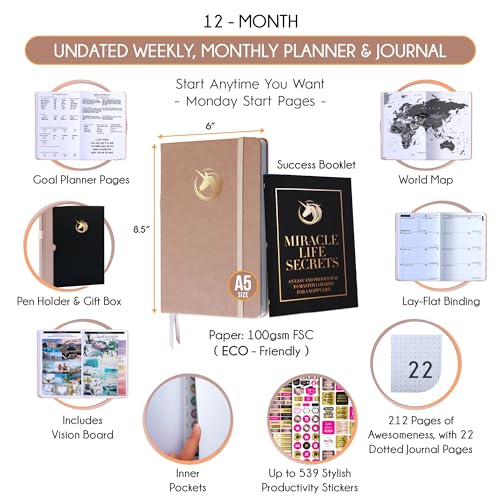 Image of Life Planner - Undated Daily, Weekly & Monthly Planner with Budget Section | A 12 Month Journey to Increase Productivity & Happiness | Life Organizer & Gratitude Journal - Horizontal Format