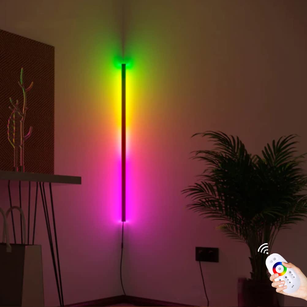 LED Wall Lamp RGB Corner Lights for Living Room, Modern Aluminum Wall Lights with Remote Control, Dimmable Reading Lights Indoor Wall Spots for Bedroom Stairwell Decoration