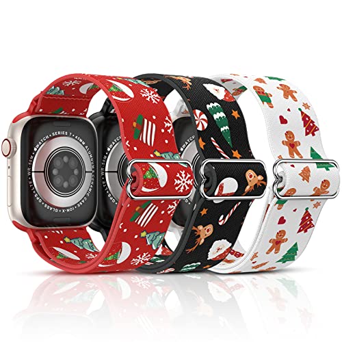 LETOID Christmas Band Design for Apple Watch 38mm 40mm 41mm 42mm 44mm 45mm 46mm 49mm 3 Pack Elastic Nylon Strap Women Replacement Loop Wristband for iWatch Series Ultra 11 10 9 8 7 6 5 4 3 2 1 SE