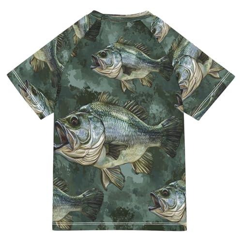 Boys Short Sleeve T-Shirts Bass Fish Camo Rashguard Kids Swim Shirts Sun UPF 50+2
