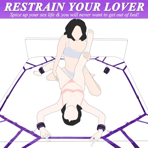 Image of Sex Bondage BDSM Kit Bed Restraints Set Sex Toy, Super Easy Install Straps | Soft Handcuffs Ankle Cuff, Adult Kinky Bondage Gear & Accessories, for Adults Women Couples Game Pleasure