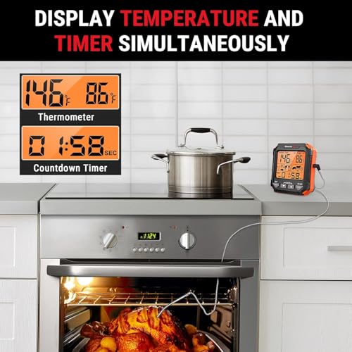 Image of LABART ThermoPro TP716 Digital Meat Thermometer for Grilling, Backlit Meat Thermometer Oven Safe with 1 Meat Probes, Food Thermometer for Cooking with Temp Alert for Smoker, BBQ, Oven