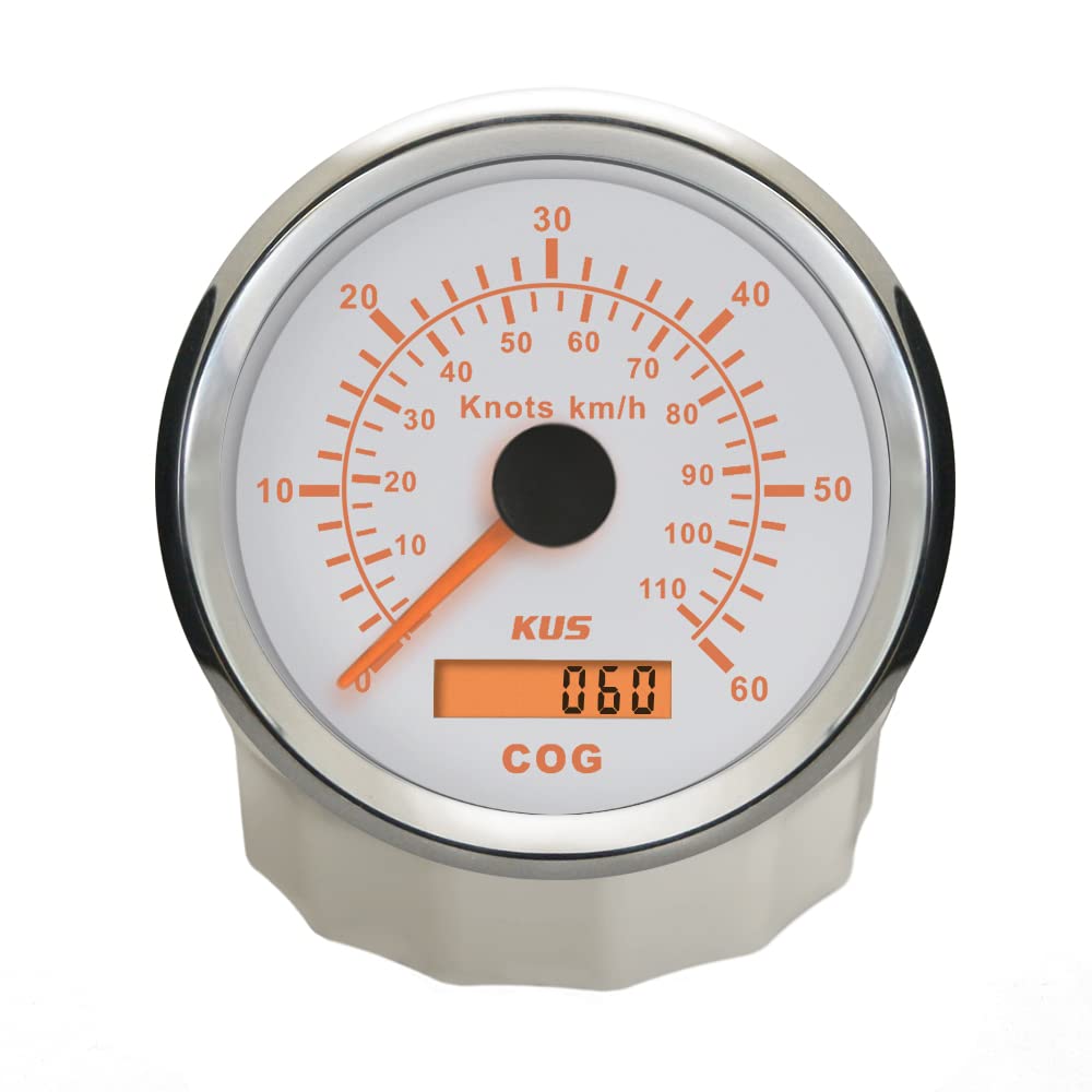 KUS Misuratore Di Velocità Contatore Del Chilometro Misuratore Del Gauge 60Knots 110KM/H Per Barca Yachts 85mm Con Retroilluminazione (Bianco)