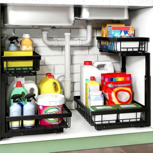 Catálogo de Almacenaje bajo fregadero los mejores 10. 49 HAWOO Organizador Debajo del Fregadero de 2 Niveles, Prueba de Óxido Organizadores de Gabinetes Deslizantes en Forma de L, Organizador de Fregadero Multiusos para Cajón de Cocina...