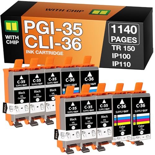 Supply Guy PGI 35 CLI 36 Cartuchos Compatible con Canon PGI35 CLI36 para Canon Pixma TR150 IP100 IP110 Series MINI 260 MINI 360 Maxify bx110 Multipack 6X PGI 35 Negro 4X CLI 36 Color