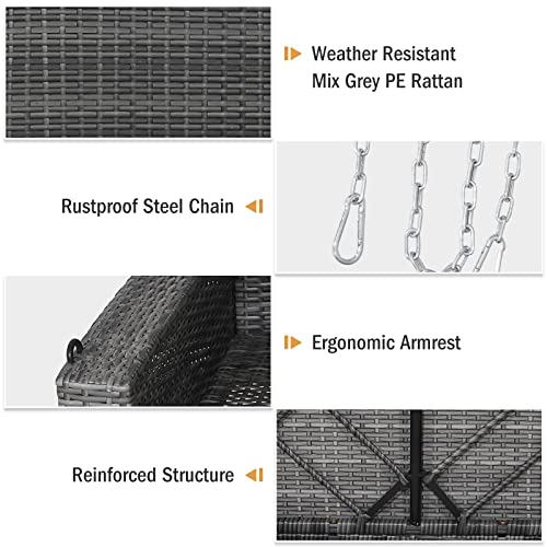 Tangkula 2 Person Wicker Hanging Porch Swing, Patiojoy Outdoor Rattan Swing With Soft Cushions And 2 Rustproof Steel Chains, 800 Lbs Patio Swing Bench For Balcony, Garden And Yard (Black) #TOP6