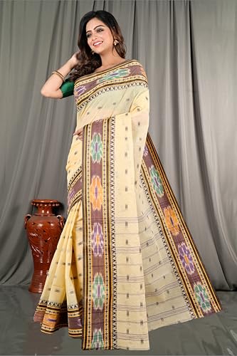 Image of eC ESHA'S COLLECTION Women's Traditional Pure Cotton Katki Tant Saree Without Blouse Piece