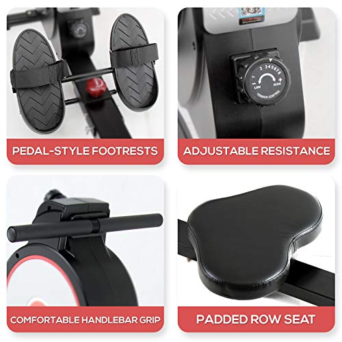 Serene-Life-Magnetic-Rowing-Machine-with-Bluetooth-App-Fitness-Tracking--Foldable-Home-Gym-Exercise-Rower-with-Adjustable-Resistant-Easy-Glide-Padded-Seat-Digital-LCD-Readout-and-Reinforced-Cable