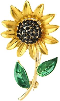 EatingBiting Elegant Sunflower Green Leaf Clothes Accessories Brooch Pin Lapel Pin Jewelry 1.18" x 2.09"