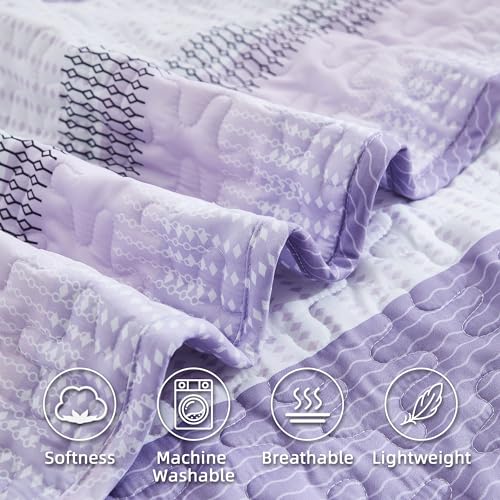 Image of Andency Queen Quilt Bedding Set Lavender, 3 Pieces Patchwork Purple Striped Ultra Soft Lightweight Bedspreads, Coverlets Set with 2 Pillow Shams for All Seasons (90 inchx96 inch)