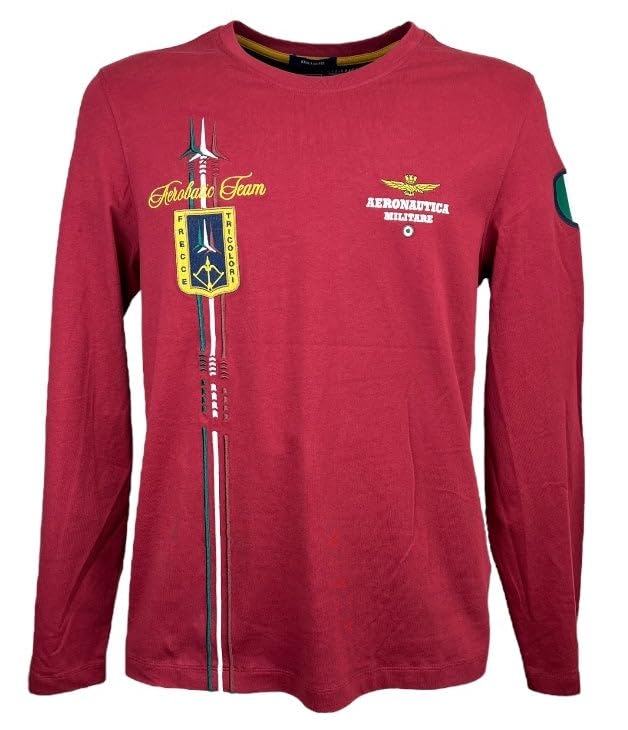 Tee-shirt manches longues Aeronautica Militare Flèches Tricolor rouge vêtement mode homme coton