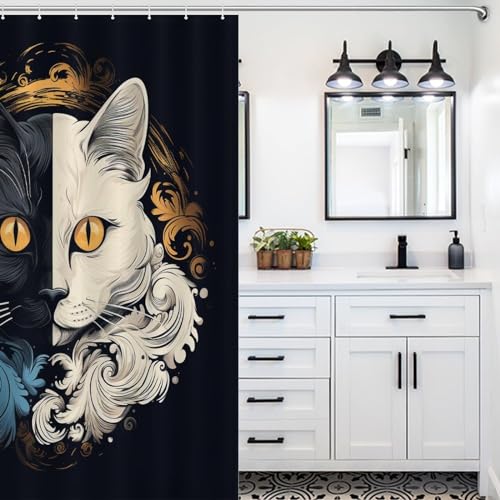 Rideau de douche chat imperméable pour stopper les fuites d'eau de la baignoire