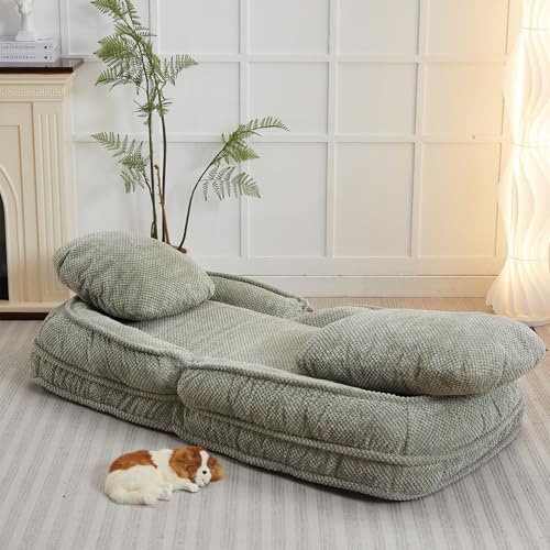 Adjustable Human Dog Bed & Lazy Sofa Couch with Pillow, 5 Positions for Sit & Sleep, Space-Saving Design for Bedroom & Living Room (Pink)