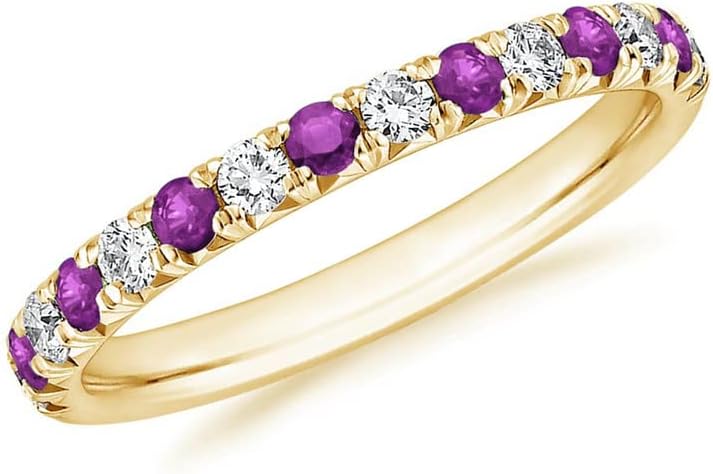 2 mm Amethyst & White Diamond Half Eternity Wedding Band For Women, 14k Gold Finish Amethyst Wedding Band, Ladies Alternate Diamond Ring