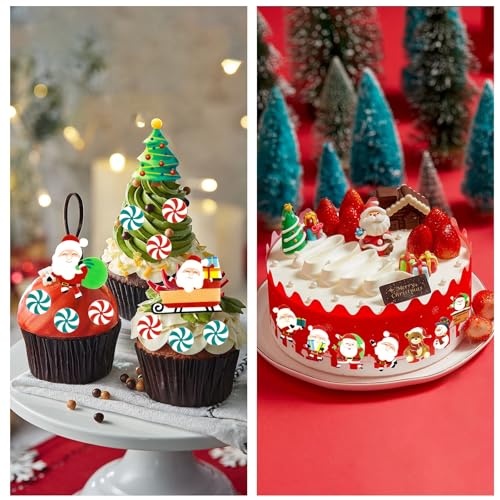 60 Stück Weihnachten Essbare Tortendeko, Zucker Dekoration, Kuchen Deko, Streudeko, Backzubehör für Cupcakes, Muffins, Schokolade, Süßigkeiten, Eis