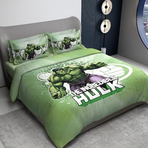 Image of Sassoon Marvel Hulk (Green) Digital Printed 100% Cotton Bedsheet with 2 Pillow Covers in 300TC