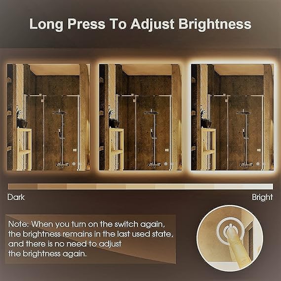 Image of LED Bathroom Mirror with 3-Color Lights | Front Warm White & Back Glow | Dimmable, Memory Function | Vanity Wall Mirror for Modern Bathrooms (60x90 cm)