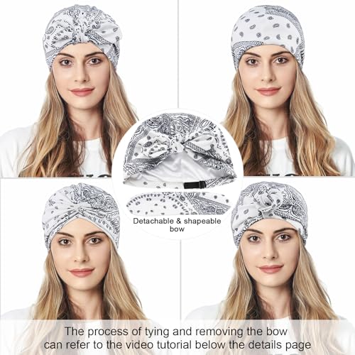 Image of Ababalaya Satin Lined Beanies for Women Chemo Headwear Silky Lined Cotton Sleeping Cap