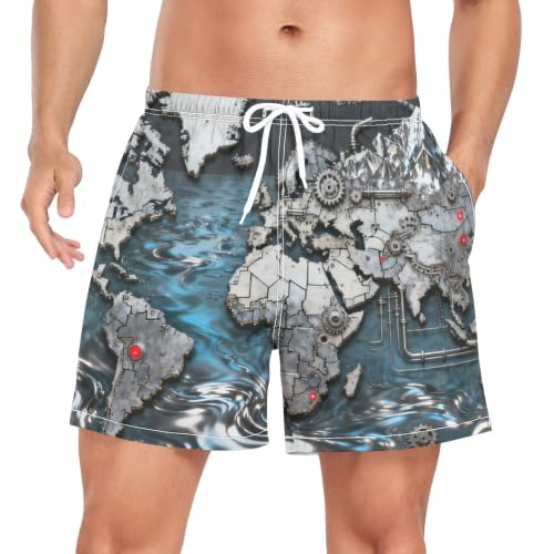 Bañador de hombre con mapa del mundo en tejido de secado rápido ideal para playa