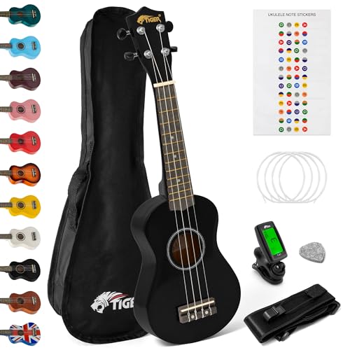 Tiger Kit de Ukelele Soprano Principiantes Unidades, Negro