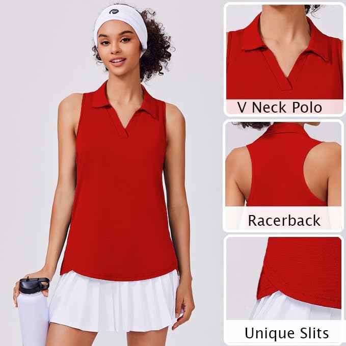 PINSPARK Womens Golf Shirt UPF 50+ Sleeveless Collared Shirts Quick Dry Tennis Polo V-Neck Racerback Athletic Workout Tank - Image 5