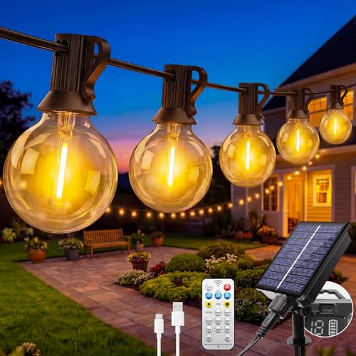 litogo Solar Festoon Light Outdoor with Remote 13M/43FT Dimmable Garden String Lighting Waterproof USB Solar String Lights with 8 Modes LED G40 Shatterproof Bulbs for Fence Patio Gazebo Party