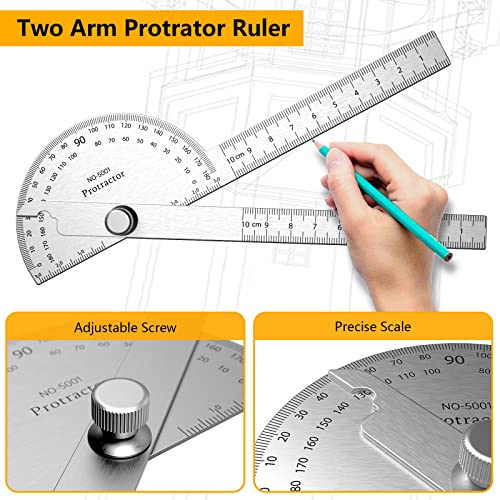 Forogore XTLM103S Stainless Steel Protractor 180 Degrees Two Arm Ruler Adjustable Angle Protractor Woodworking Ruler Craftsman Angle Measure Tool thumb #4