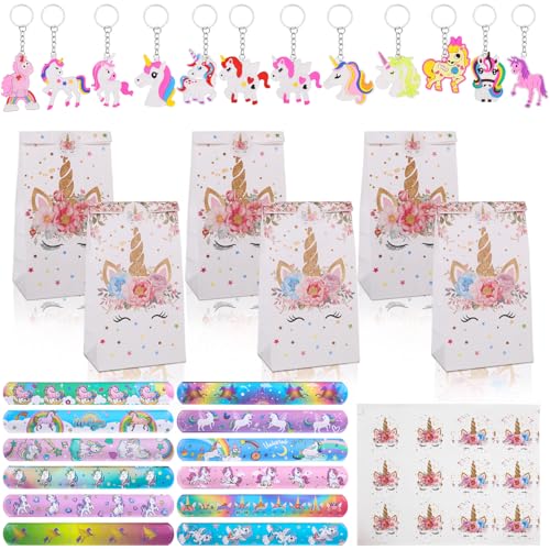 RNHDLY Lot de 36 Cadeau Anniversaire Enfants, 12 Sacs Cadeaux + 12 Bracelets à Clip + 12 Porte-Clés, Pochette Surprise Enfant, Cadeaux de Fête pour Emballer...