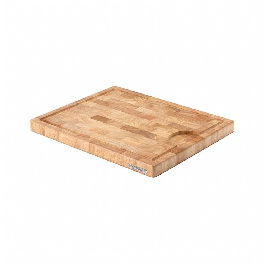 Continenta Planche Hévéa Bois de Bout à rigole et réservoir 37 x 29 x 2,7 cm, Marron