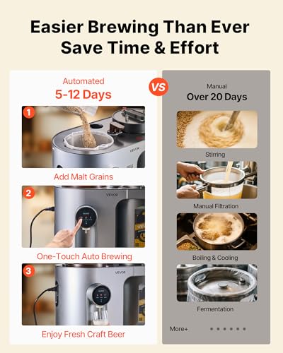 Image of VEVOR Automatic Home Beer Brewer, 1500W Electric Beer Brewing Machine, 3.43 Gal All-in-One Home Brewer with Mash Boil Device, 304 Stainless Steel Internal Tank, Auto Temperature & Pressure Control