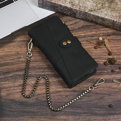 Retro Genuine Leather Travel Wallet for Men RFID Blocking with Security Chain Closure (Black)4