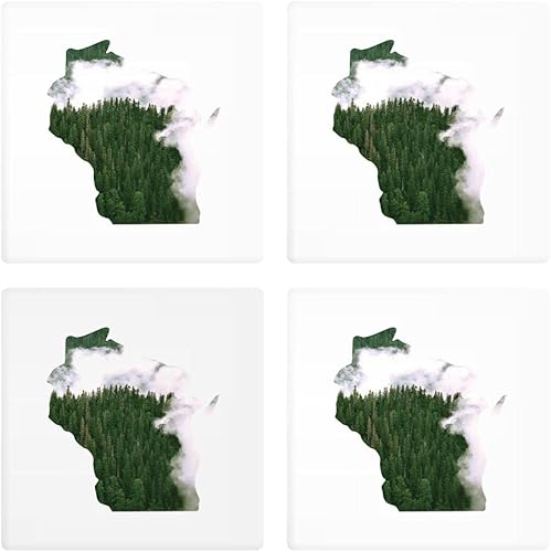 Joyride Home Decor de Wisconsin, 4 posavasos de cerámica, posavasos cuadrados de 4 pulgadas, juego de 4, parte trasera de corcho antideslizante,