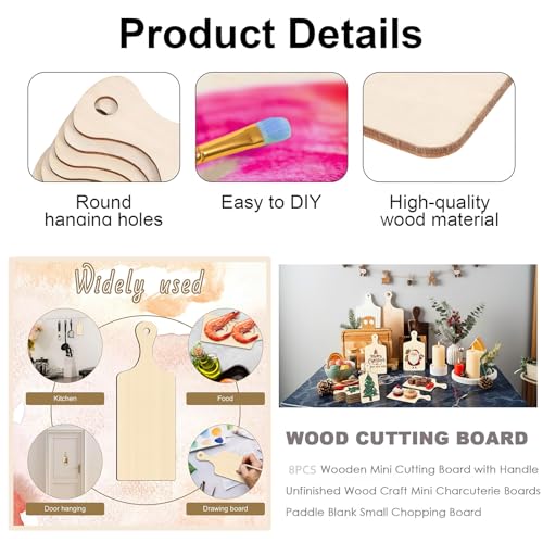 8 Piezas Tabla de Cortar de Madera con Mango Cuadrada miniatura 5