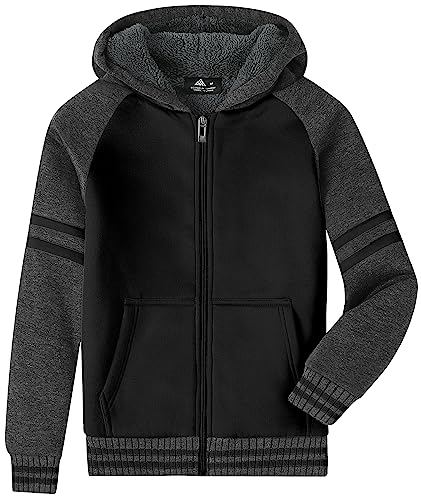 Image of V VALANCH Boys Hoodie Zip Up Fleece Lined Jacket Warm Sherpa Hooded Sweatshirts for Boys Girls 6-15 Years