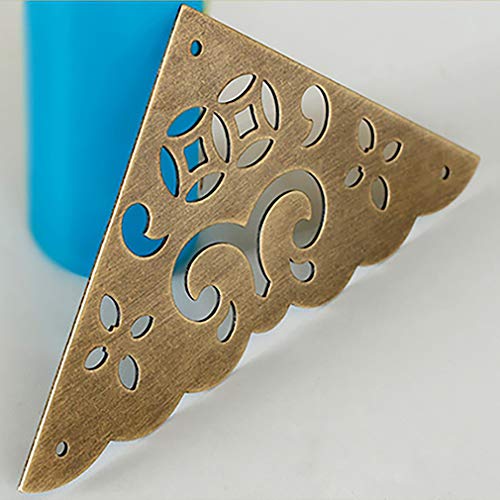 Image of 4Pcs 4 inch /10.3cm Large Size Antique Brass Hollow Pattern Corner Protectors Vintage Hardware Desk Edge Wooden Jewelry Gift Box Cabinet Corner Guard