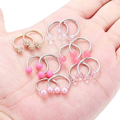 SCERRING 6 Pairs 14G Stainless Steel Horseshoe Nipple Rings Hoop Cartilage Earrings Nipplerings Piercing Jewelry for Women Men 14mm 16mm3