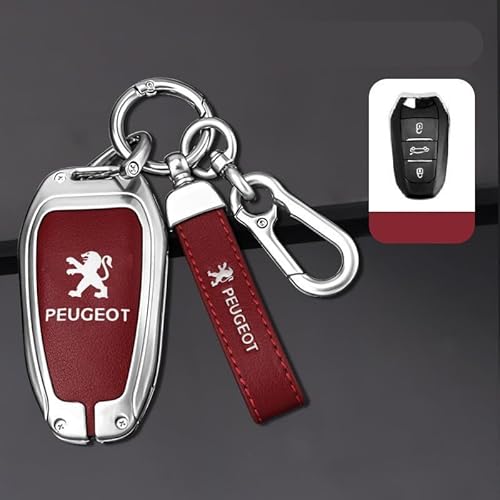 DLXYZML Carcasa de Llaves de Coche para Peugeot Partner Van 2019-2024,Aleación de Zinc Carcasa Protectora para Llavero Llave de Coche Funda Funda para Mando de Coche Accesorios para Coche,A-Red