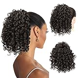 PEACOCO Short Afro Curly Ponytail Hair Piece for African American Women Ponytail Extension 10 Inch Curls Drawstring Pony Tail for Black Women (2#)