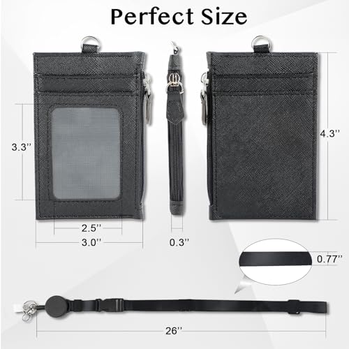 DELSWIN Porta-crachá com cordão retrátil, porta-cartão de identificação de couro PU com 1 janela par