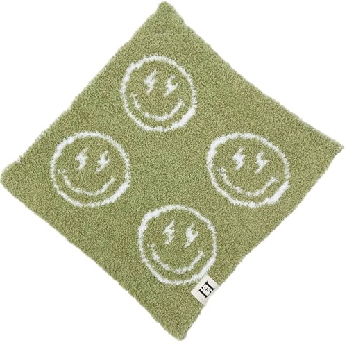Image of USA Smiley Face Baby Lovey Pacifier /Teether Holder 10 inchx10 inch - DreamSoft Plush Fluffy Cuddly Soothie Reversible Mini Comfort Blanket Cute Newborn Gift Babies (Sage Green /White)