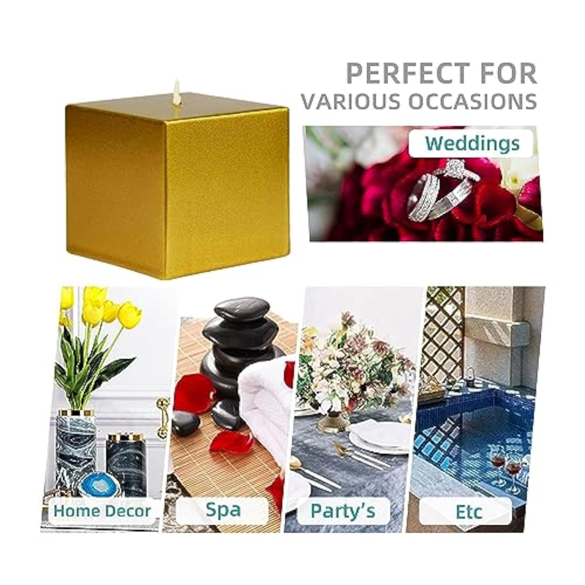 Golden Cube Candles Set of 8, Decorative Gift
