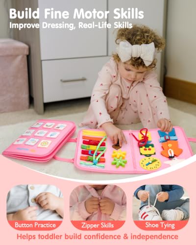 Image of hahaland Busy Board Montessori Toys Busy Book Toddler Girl Gifts Travel Toy | Toddlers Educational Learning Toys with Life Skills, Alphabet, Number, Shape, Color, Weather, Detachable Pages for Car Ride