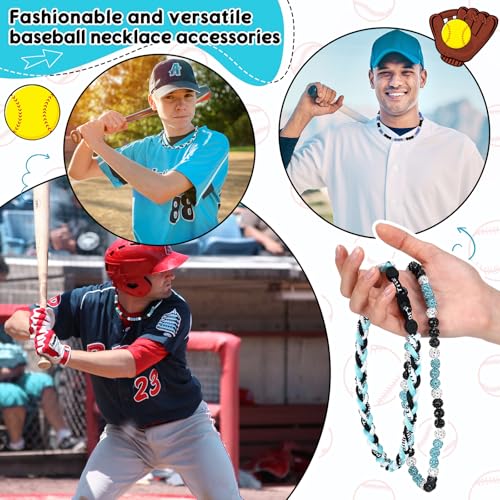 Liliaafar 2 Pcs Baseball Necklaces 18'' Beaded Necklace Chain Three Braided Rope Titanium Accessory Sport Gift Birthday(Light Blue, White,Black) by Liliaafar - Image 6